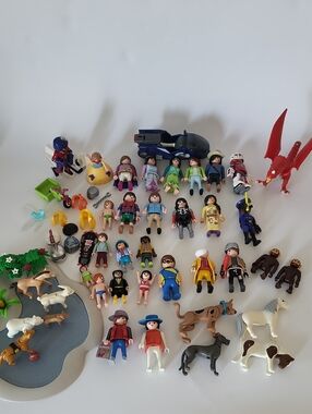 Playmobil Huge Lot 50+ Pcs Figures Animals & Vehicle
